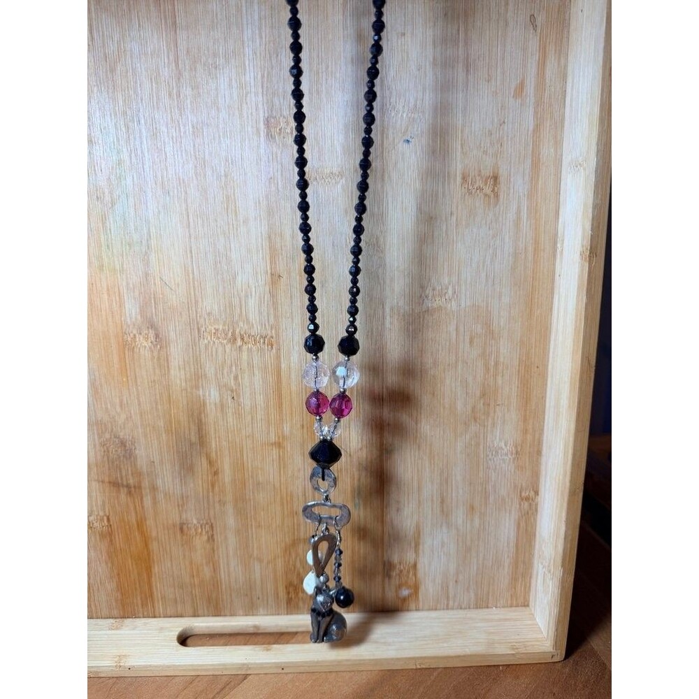 Handcrafted Beaded Necklace with Cat Pendant